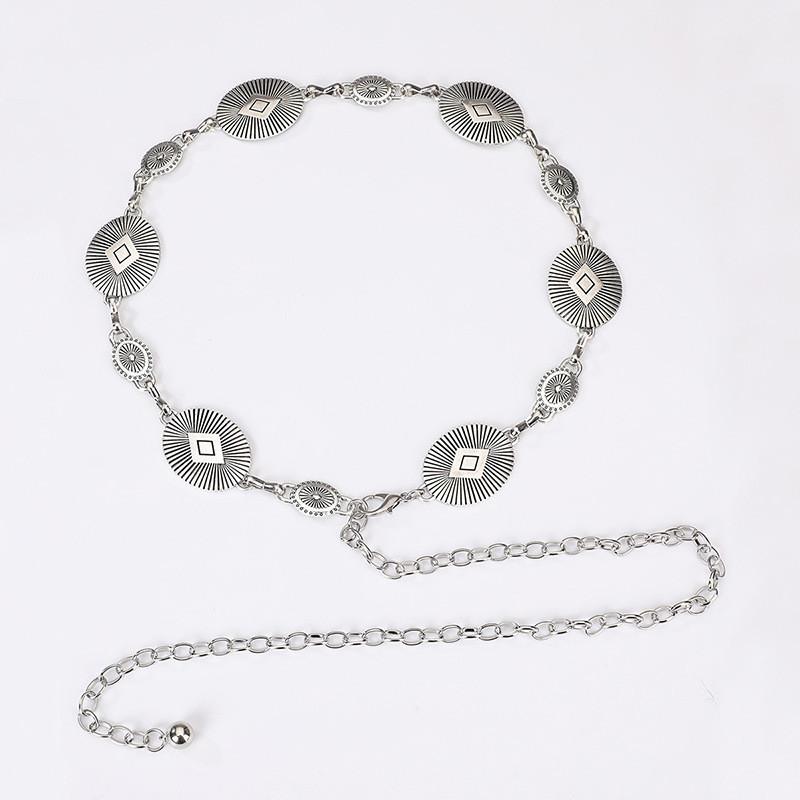 

Waist Metal Silver Chain For Women With Retro Carved Buckle For Spring Fall And