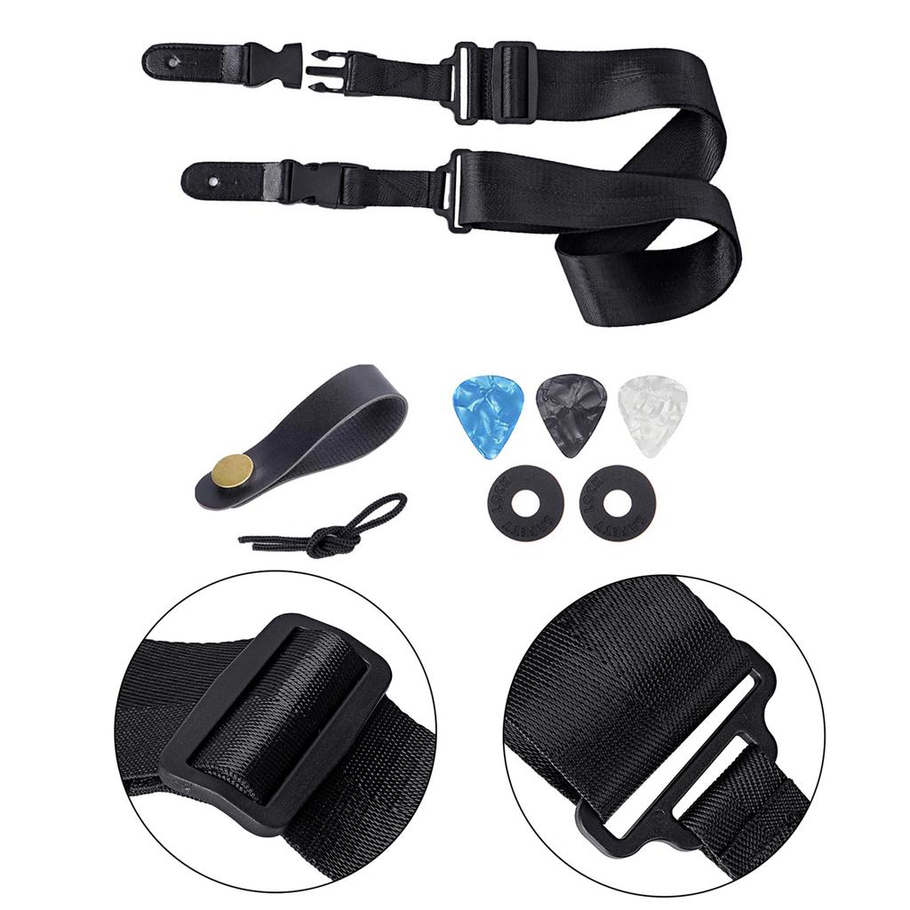 Leather Ends Guitar Strap Replacement Set Vintage Guitar Strap with Picks Guitar Strap Acoustic Folk Guitar Belt Strap