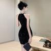 Women's Celebrity Velvet Sequins Slim Fit Dress with Chest Pads