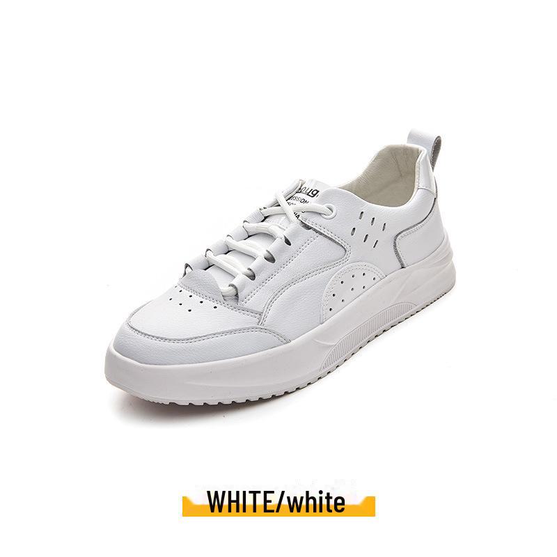 2025 Women's Flat White Leather Lace-Up Casual Sneakers: Comfortable & Simple for Spring