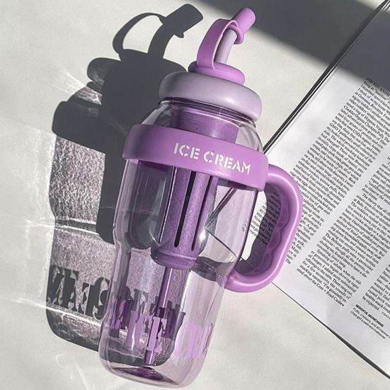 1300ML Cute Straw Water Bottle Leakproof Lid Adjustable Strap Portable Travel Cup Large Capacity Fitness Bike Bottle BPA-Free Summer Cold Water Pot