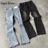 RogueWave Y2K Vintage Slim Fit Jeans Trendy Washed Men Women Harajuku Hip Hop Straight Leg Pants Gothic Fringed Casual Micro Flared Pants