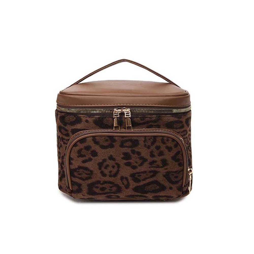 Large Capacity Leopard Print Cosmetic Bag Leather Pouch for Make Up Kit  Bathroom