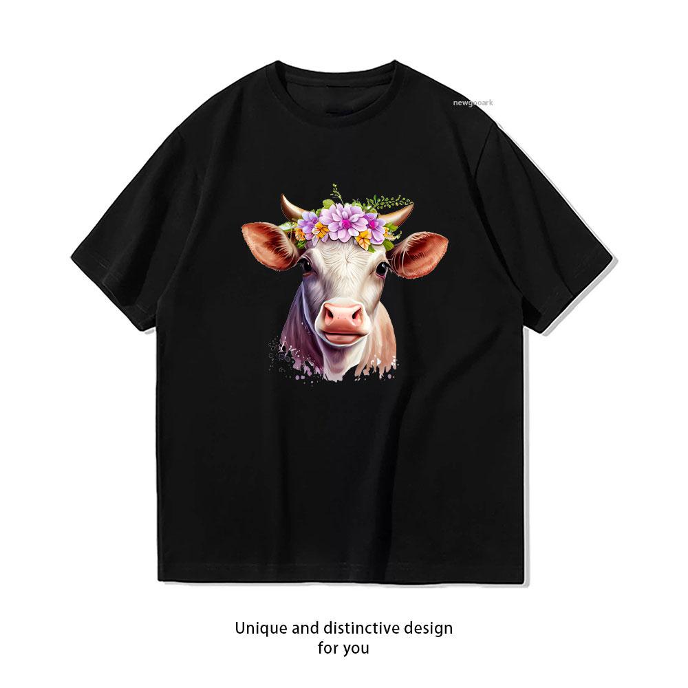 

Floral Cow TShirt Women Unisex Casual Cotton Graphic T Shirts Classic Oneck Shirt Ropa De Hombre Unisex Adult Shortsleev S