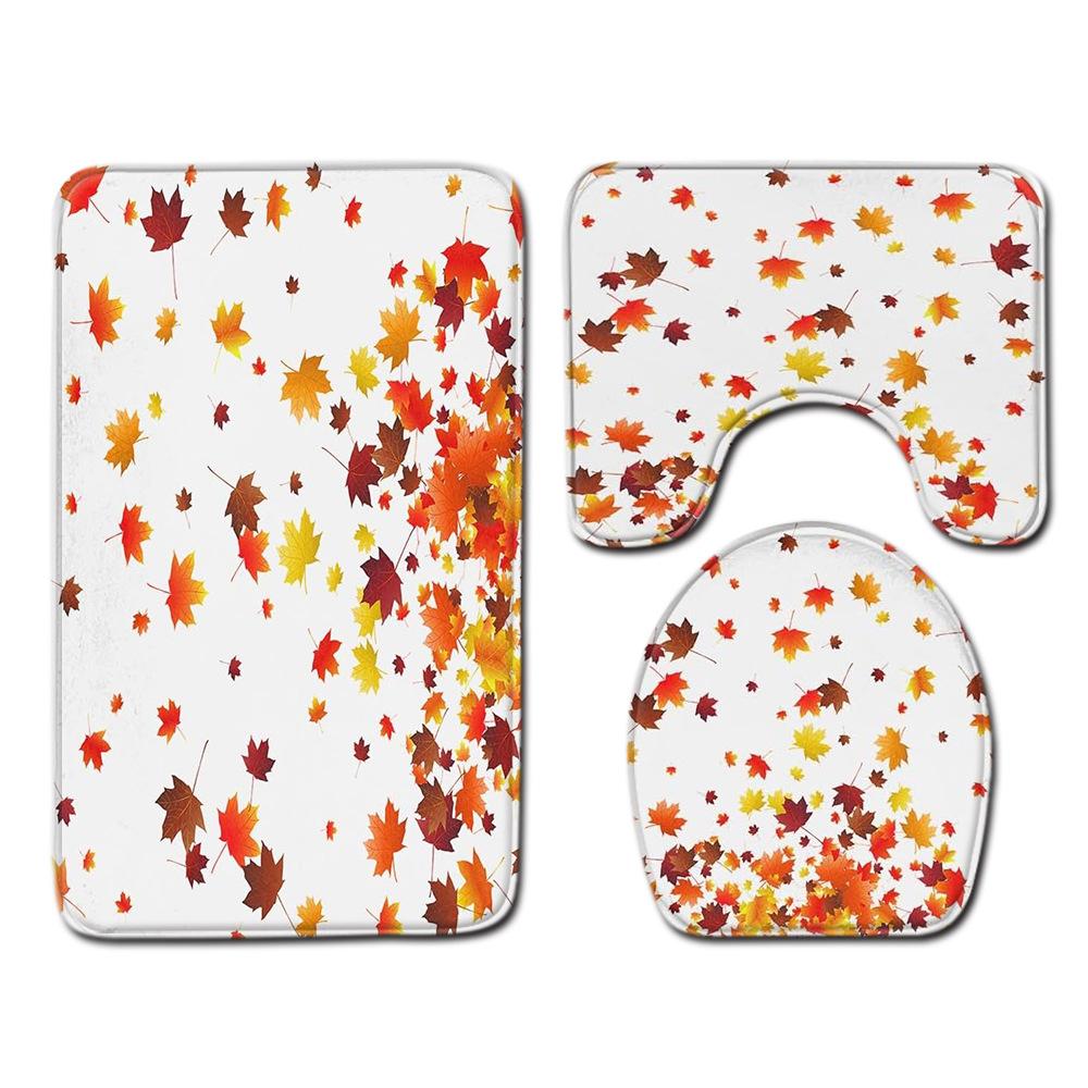 Fall Thanksgiving Bathroom Toilet Three-Piece Floor Mat Doormat Bathroom Carpet
