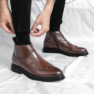 Winter New Retro Brown Men's Ankle Boots Pointed High Quality Men's Leather Casual Shoes High Help Work Clothes Short Boots
