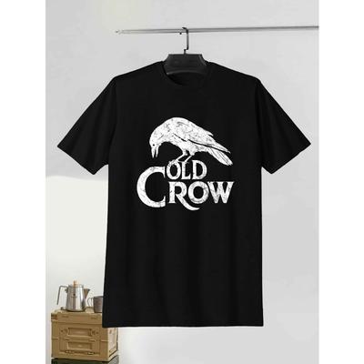 European Size Men's Casual Crow Silhouette Tee - Soft , Short Sleeve, Round Neck T-Shirt for Summer