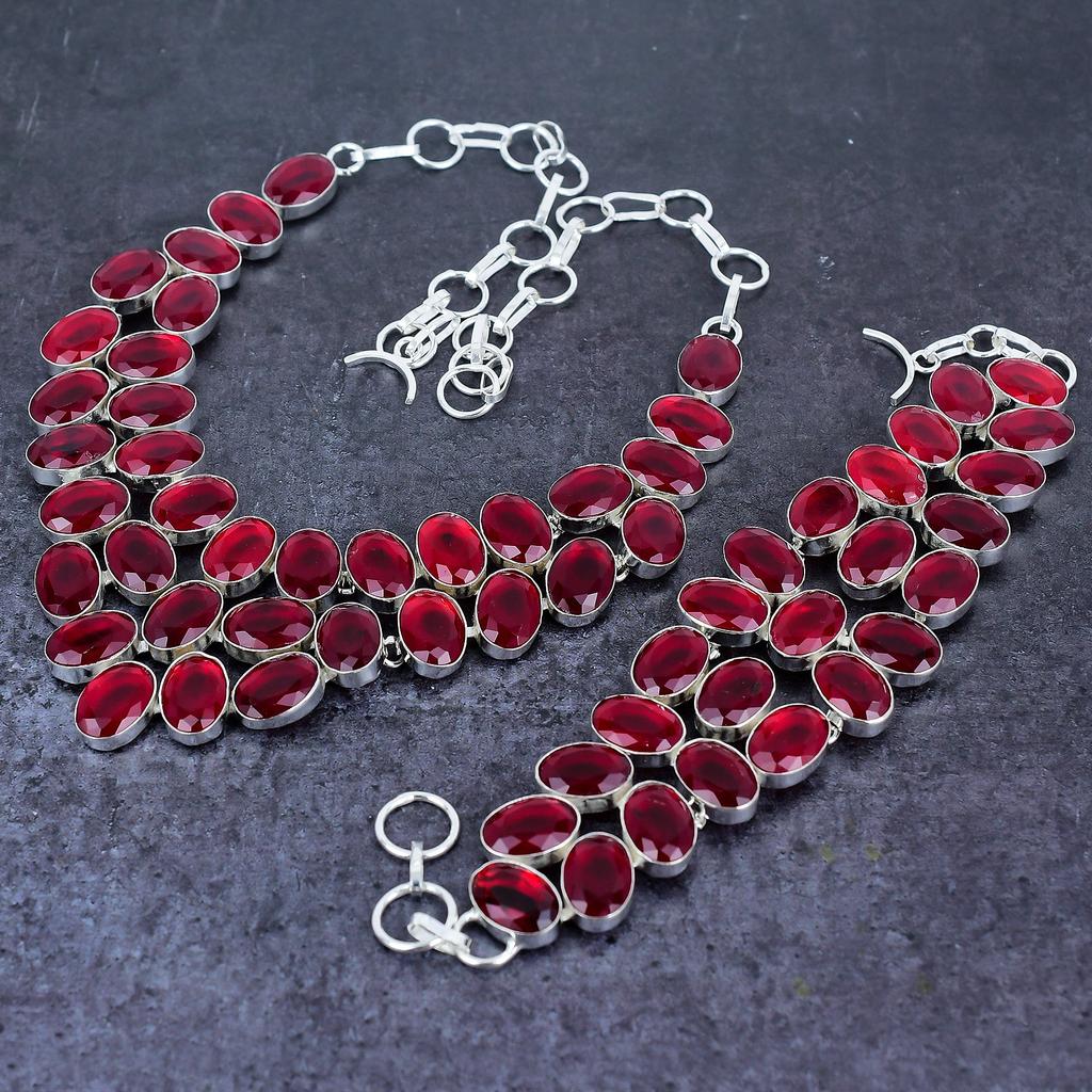 Natural Mozambique Garnet Gemstone 925 Sterling Silver Jewelry Set s0J74