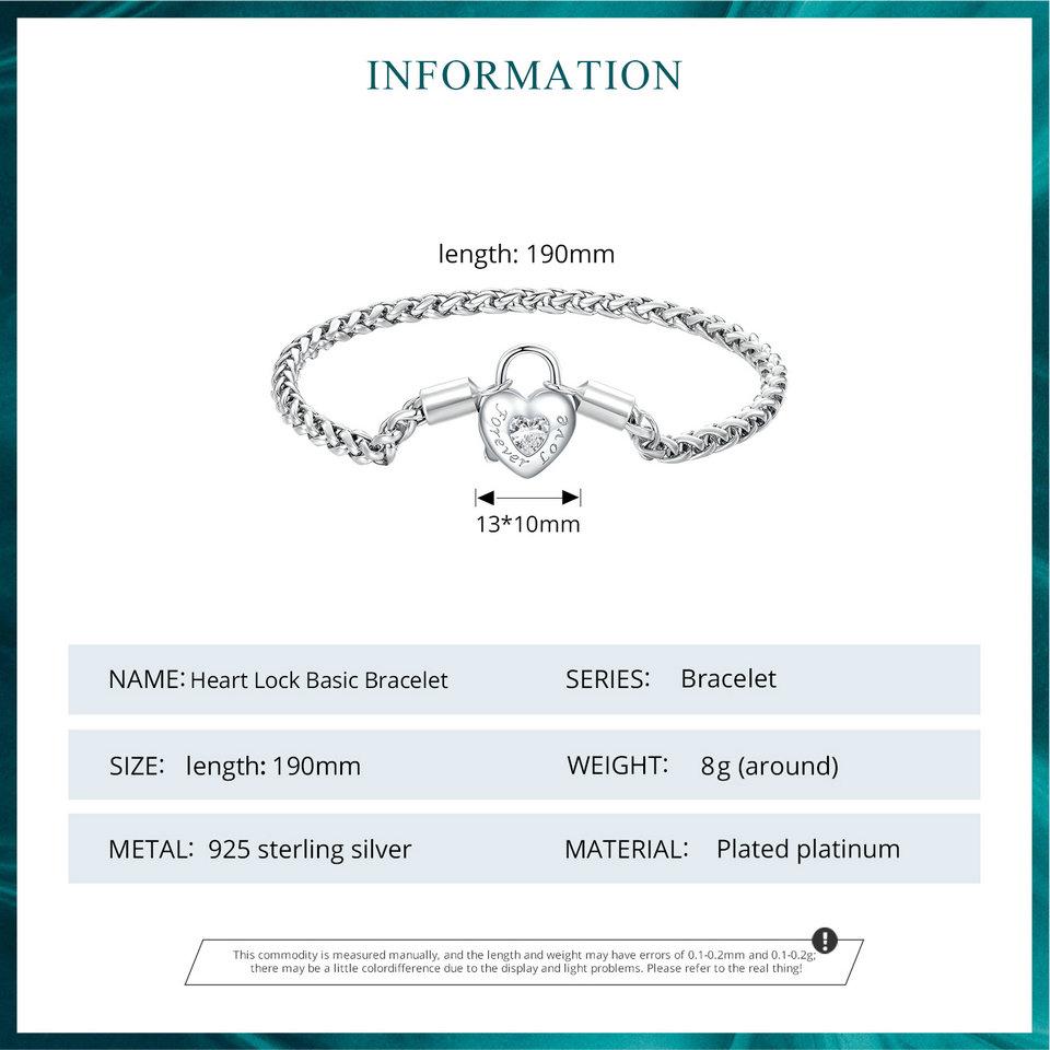 BAMOER 925 Sterling Silver serce zamek klamra podstawowa bransoletka powlekana platyną piękna biżuteria na prezent dla kobiet Charms DIY
