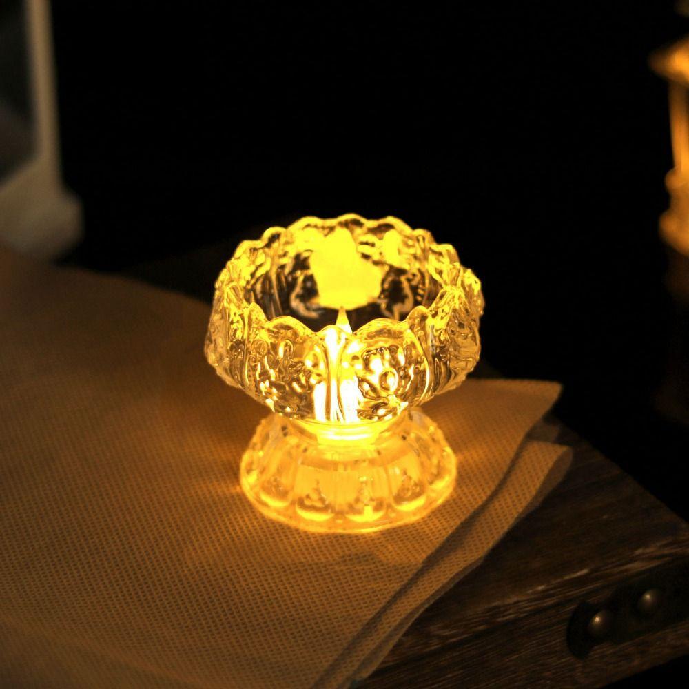 2Pcs Transparent Lotus Candle Lamp LED Temple Candle Light Decoration New Electronic Lamp  Temple