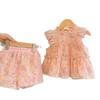 Summer Girls Pink Embroidered Flutter Sleeve Babydoll Top And Shorts 2 Piece Outfit Set
