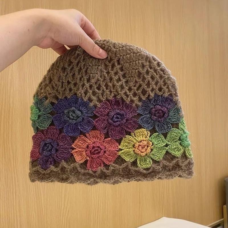 Handmade Crochet Colorful Flower Women'S Hat