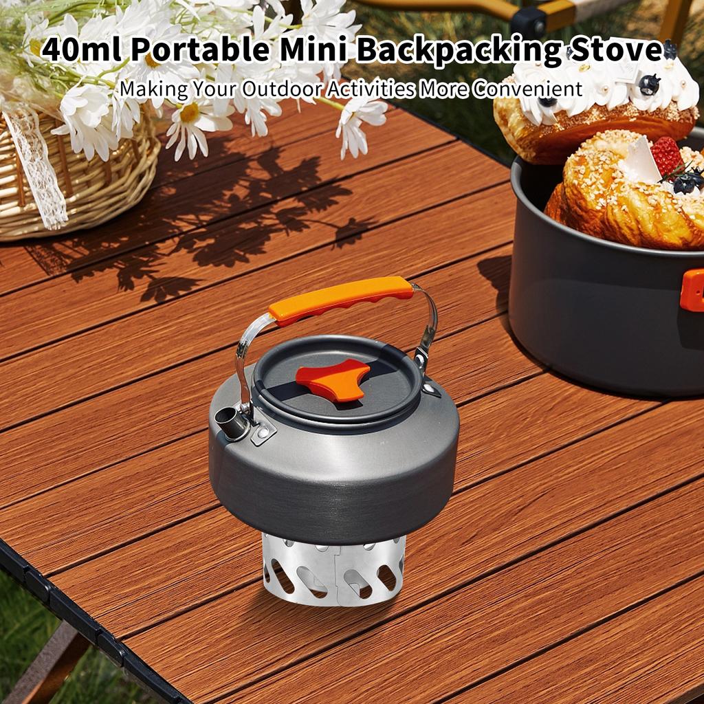 Mini Backpacking Stove 40ml Aluminum Alcohol Burner with Small Stainless Steel Windshield Portable Camp Stove for Camping Hiking