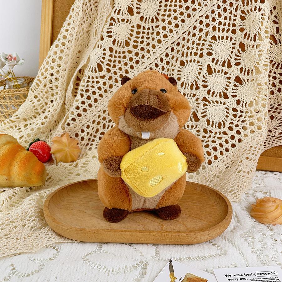 

Cartoon Cheese Marmot Doll Plush Toy Hamburger Bread Little Mouse Food Doll Bag Hanging Gift Height approx. 13cm