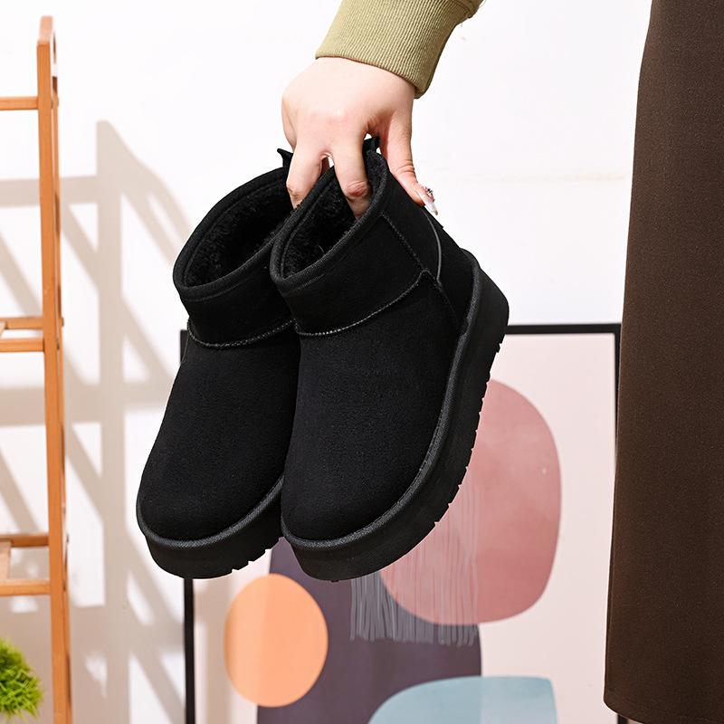 Mini ghete de zăpadă damă cizme anti-alunecare din blană căptușită cu lână Cizme de iarnă cu platformă de piele intoarsa caldă Cizme confortabile pentru interior, în aer liber, pantofi pentru femei