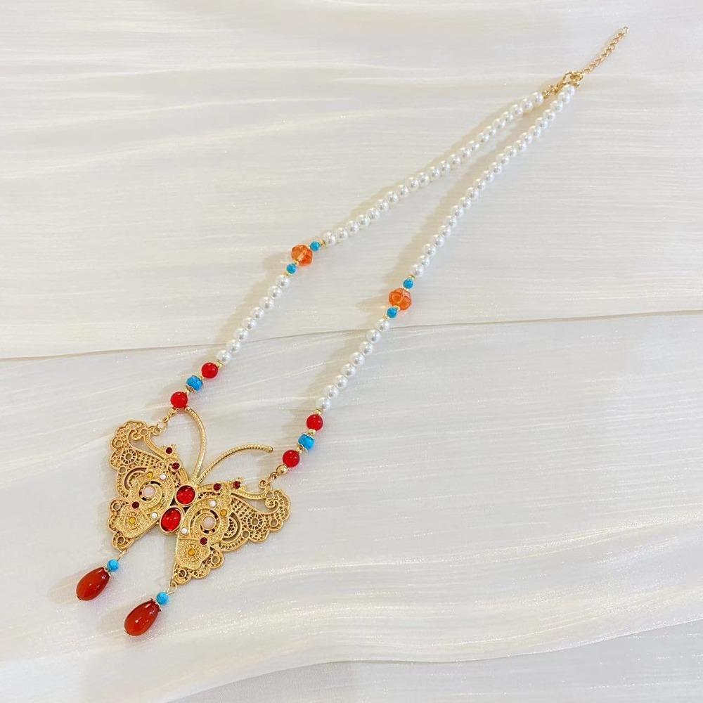 Alloy Chinese Style Necklace Pearl Inlaid Design Pearl Tassel Chain Hanfu Jewelry Hanfu Matching