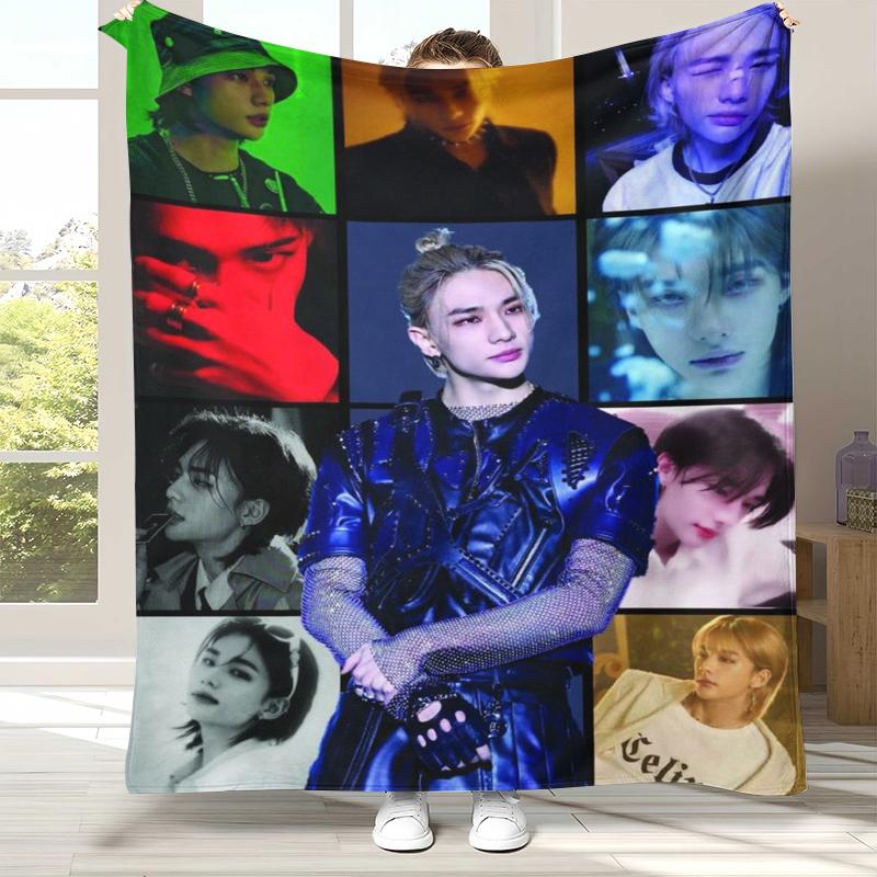 Hyunjin Kpop Stray Kids Flannel Blanket,Ultra Soft Warm Plush Throw for Home Bedroom Bed Sofa Cover Camping Picnic Gift