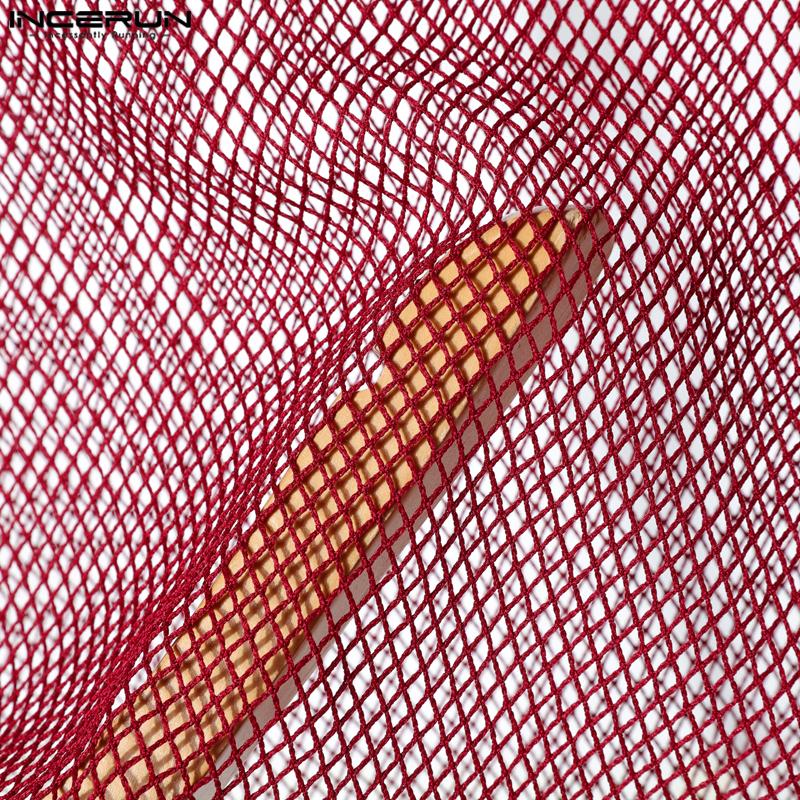 INCERUN Men Sleeveless Mesh See Through Stitching Flowers Embroidery Tank Tops