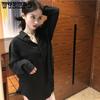 Women Blouses Spring Long Sleeve Black Chiffon Shirt with Belt Ladies Loose All-match Fashion Chic Casual Simple Tops