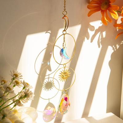 Mond Sonnenfänger Halbmond Sonne Anhänger Regenbogenmacher Prismatischer Sonnenfänger Hängeornament für Zuhause Innen Fenster Garten