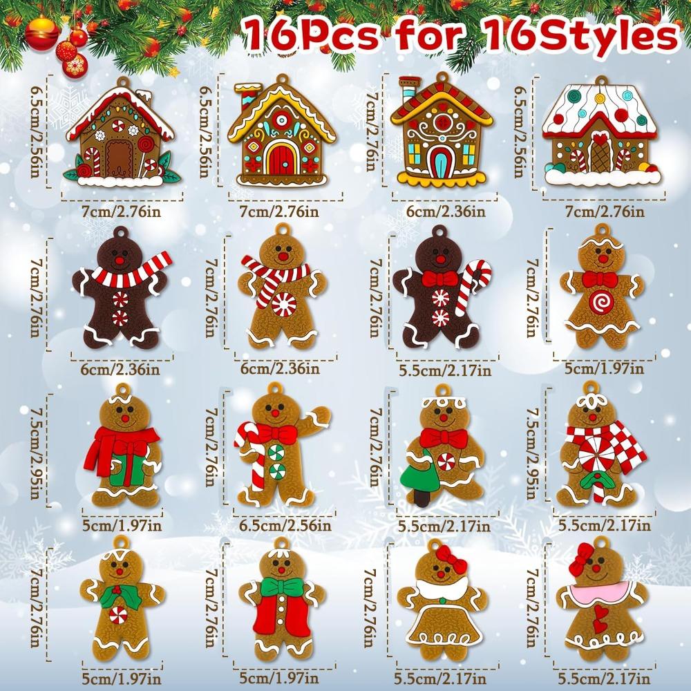 16pcs Gingerbread Man Ornaments for Christmas Tree Decorations with Gingerbreads House Ornament for Hanging Party Decor Xmas Tree Hanging Decor
