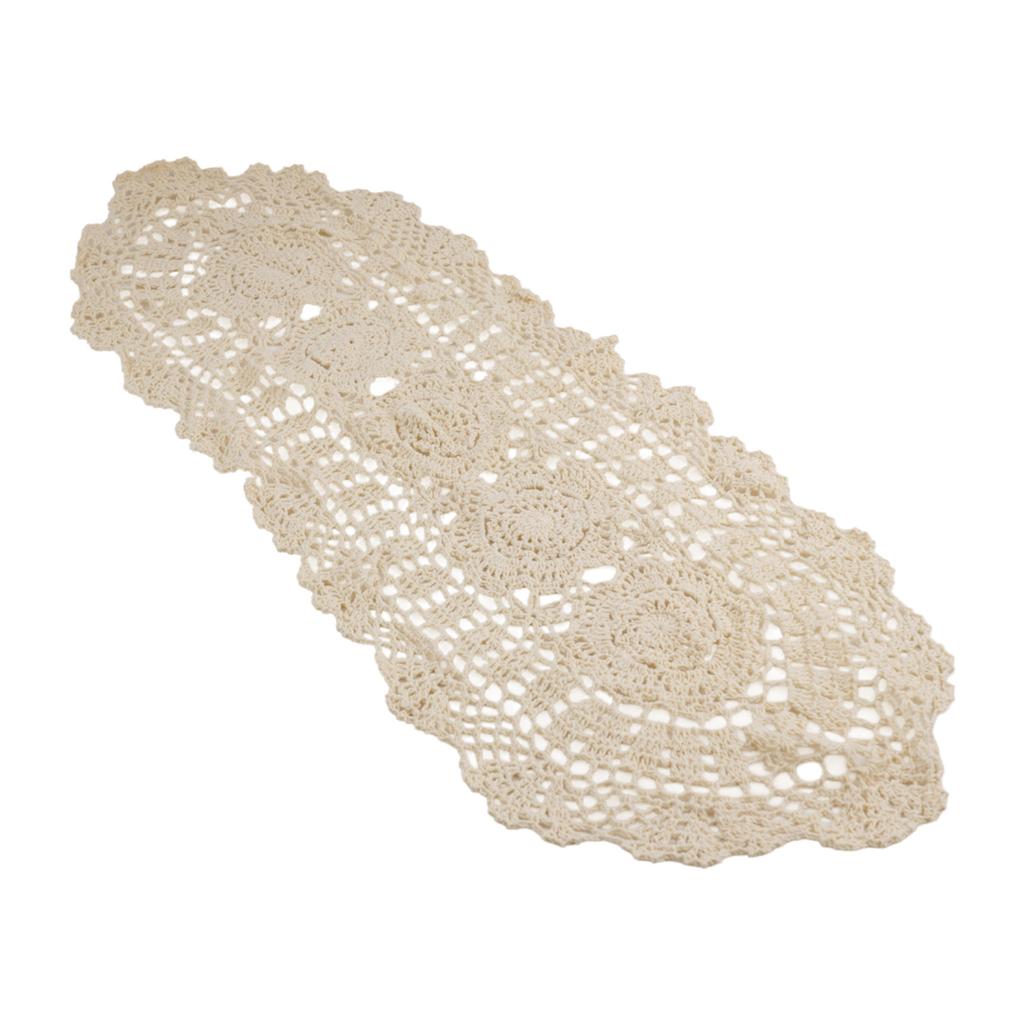 Stylish Floral Oval Tablecloth with Handmade Crocheted Lace 30x80cm