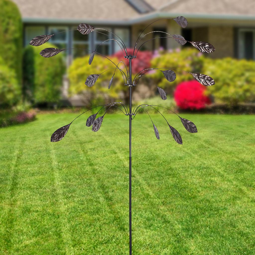 Metal Wind Spinner Wind Sculpture Rustproof Waterproof Heavy Duty Falling Foliage Kinetic Copper Triple Spinner for Outdoor Garden