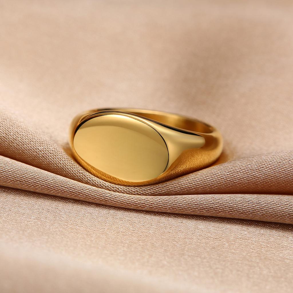 Vnox Engrave Signet Ring for Women,9mm Initial Gold Color Solid Stainless Steel Stamp Ring,Minimalist Metal Name Jewelry Gift