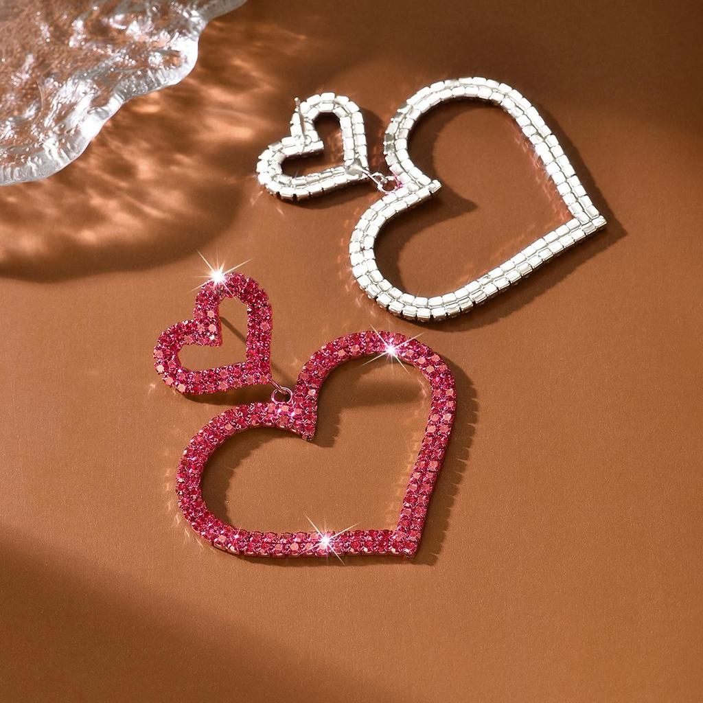 Luxury Shiny Double Heart Diamond Stud Earrings
