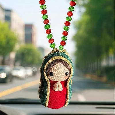 Virgin Mary Crochet Car Hanging Mary Ornament Car Hanging Decoration Handmade Crochet Mary Statue Cute Car Decoration Spiritual
