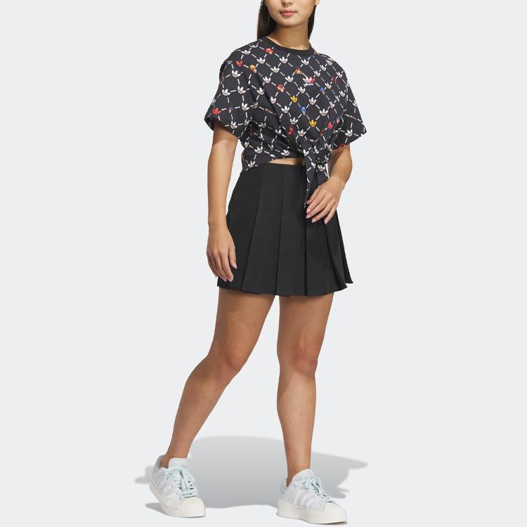adidas Originals Women's Cartoon Print Tie-Front Cropped T-Shirt Black IP1769