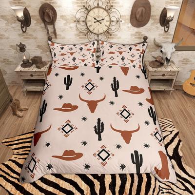 Homewish Western Cowboy Cowgirl Duvet Cover Set, Rustci Farmhouse Bedding Set, Vintage Boots Hats Comforter Cover Set