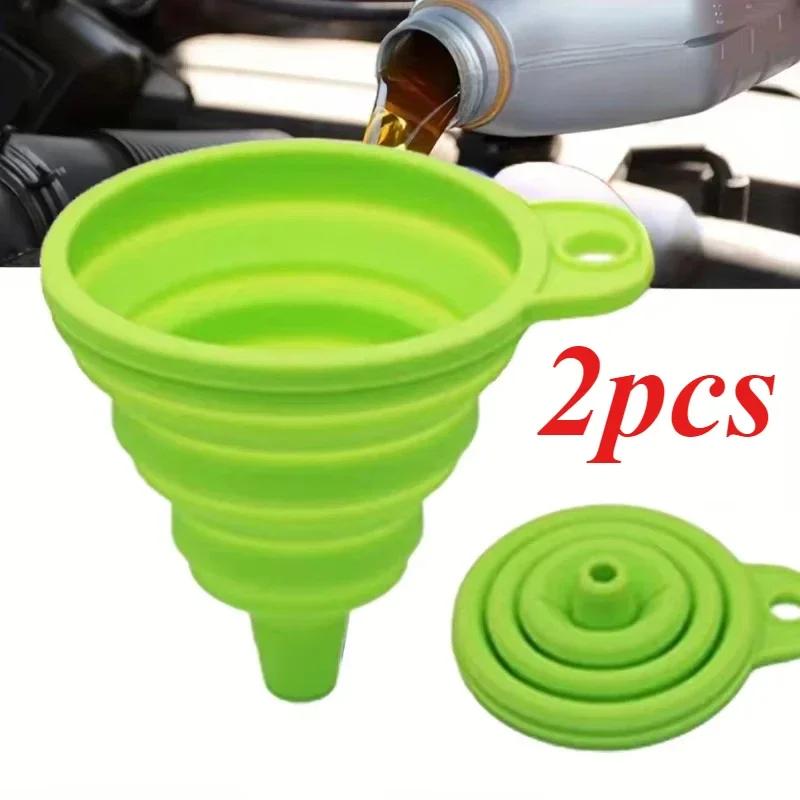 2pcs Car Silicone Folding Funnels Portable Universal Funnel Liquid Fill Transfer Auto Engine Oil Petrol Change Funnel Accesorios