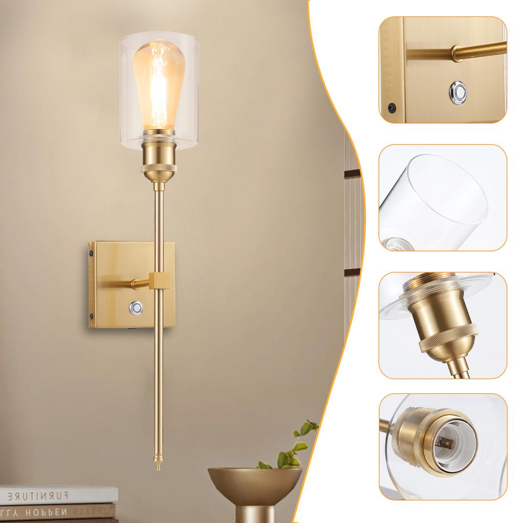 Luxury Gold Wall Light Touch Control Dimmable LED Wall Sconce Rechargeable Wall Lamp with 3000K
