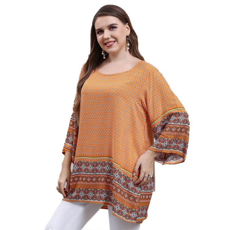 

Повсякденна велика футболка з круглим вирізом та рукавом три чверті, довга, з принтом, жіночий топ 5XL жовтий