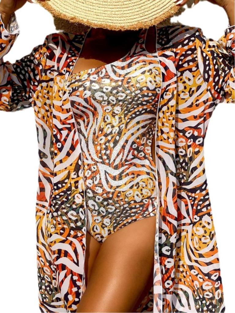 2025 Retro Long Sleeve One-Piece Bikini Cover-up for Women
