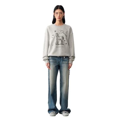 GREEN BELT Vintage Loose Fit Sweatshirt with Small Horse Print