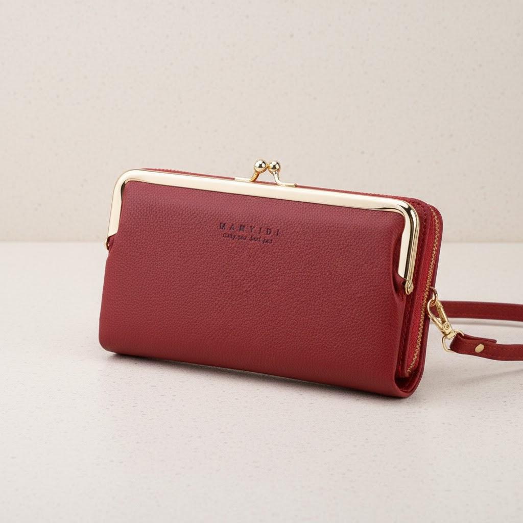 

Ladies Crossbody Bag PU Leather Handbag Women Travel Casual Shoulder Bag Everyday Use Double Layer Mobile Wallet Clutch Purse червоний