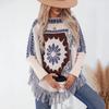 Women S Vintage Ethnic Style One Neck Pullover Knit Cape Sweater With Tassels Fall Winter Loose Long Sleeve