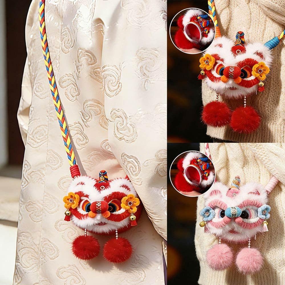 Creative Gift Handmade Kintted New Year Shoulder Bag Red Color Spring Festival Coin Purse Personality Children's Lion Bag