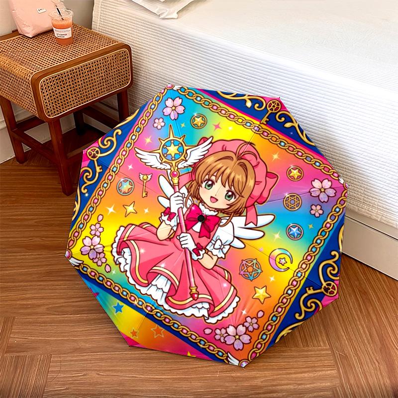 

1 шт. Автоматический складной зонт с рисунком Cardcaptor Sakura, 8 спиц, портативный, складной, для путешествий, Рождественский, День рождения, Подарок разноцветный