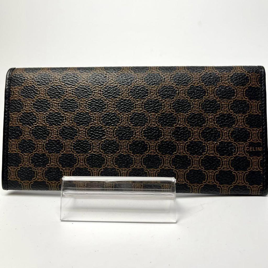 Used Mint Condition/Rare Find CELINE Black Macadam Bi-fold Long Wallet All-over Pattern PVC