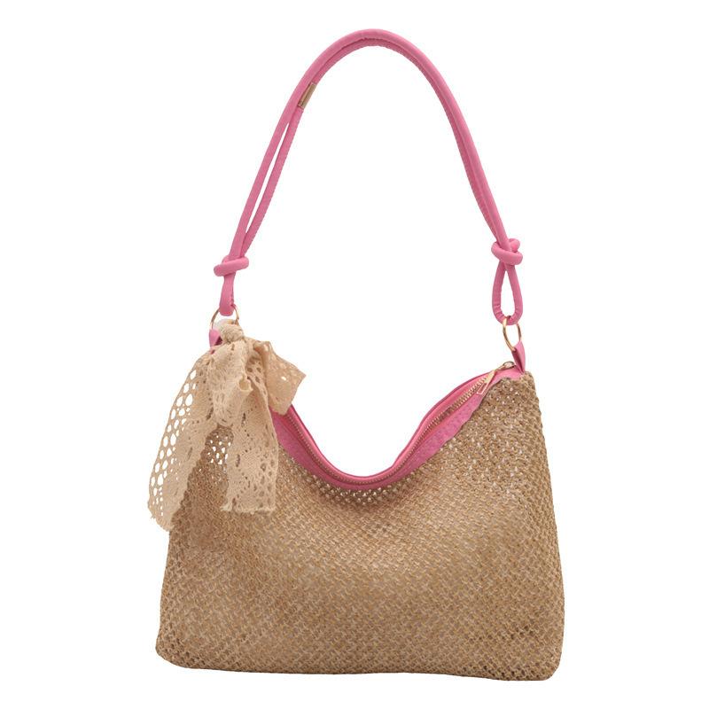 Silk Scarf Woven Bag Women's 2025 New Trendy Fashion Straw Bag Casual Large Capacity Shoulder Bag Foreign Style Underarm Bag