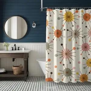 Mid Century Modern Shower Curtain - Retro Geometric, 50s MCM, Lime, Cream, Green, Mustard & Rust, Colorful Bath Decor
