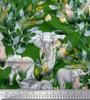 Soimoi Japan Crepe Satin Fabric Leaves,Floral & Elephant Animal Printed Craft Fabric by the metre 42 Inch