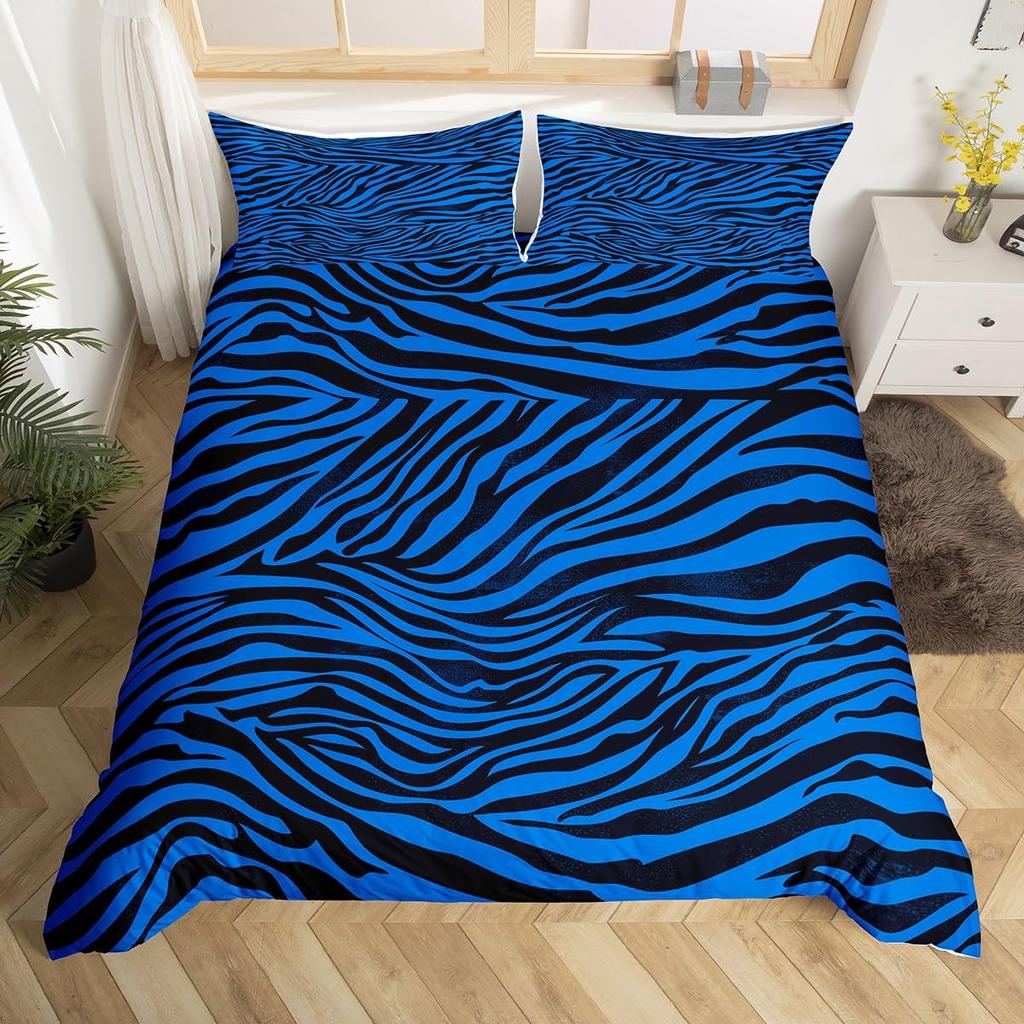 Zebra Print Duvet Cover Twin Wild Animal Theme Bed Set Safari Wildlife Fur Comforter Cover Abstract Geometric Stripe Bedding Set