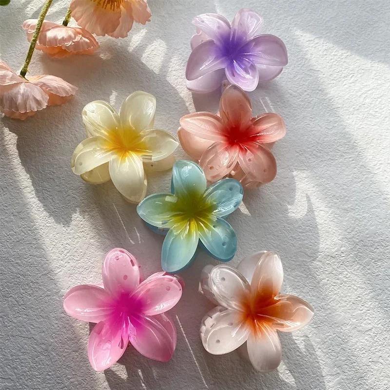 New Fashion Summer Gradient Flower Acrylic Hair Clip For Women Sweet Ponytail Hair Claw Shark Hairpin Barrettes Hair Accessories