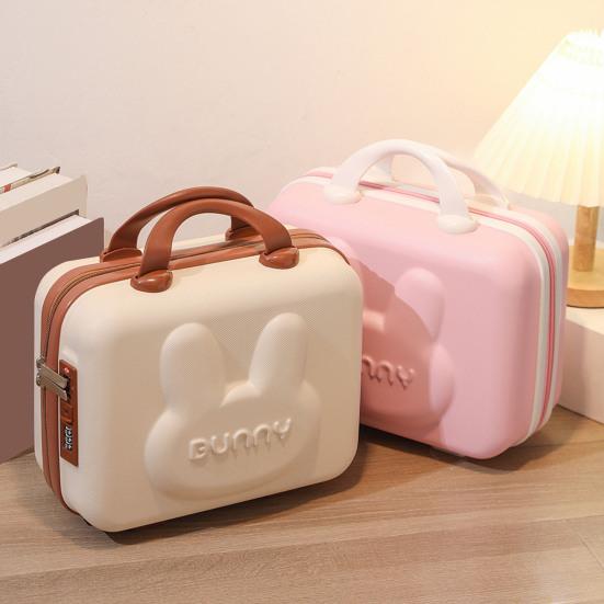 Cosmetic Suitcase Cute Bunny Pattern Portable Handle Combination Lock Zipper Large Capacity Travel Toiletry Makeup Code Case Travelling