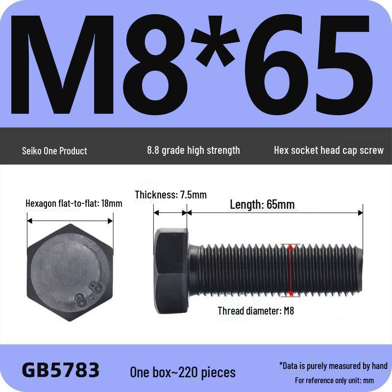 Black High-Strength Grade 8.8 Hex Bolt Screw Set (M4-M12)