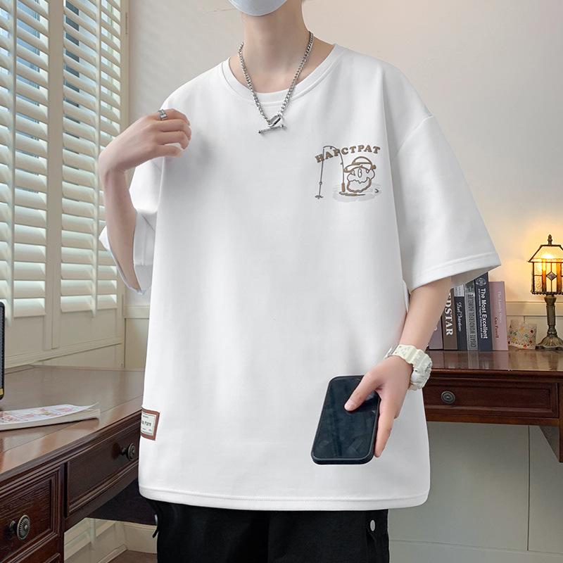 Men’s Hong Kong Style Loose Short-Sleeve T-Shirt - Trendy Plus Size Tops